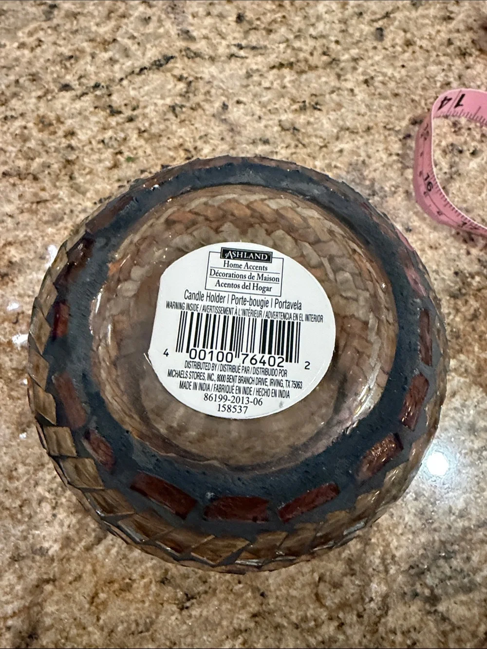 Decorative Brown Mosaic Woven Glass Bowl / candle - Home Accents